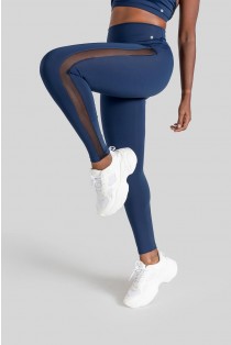 Calça Legging com Recorte Lateral de Tule (Azul Marinho) | Ref: K3110-C