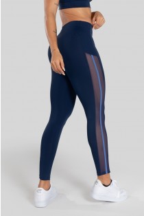 Calça Legging com Tule Lateral (Azul Marinho / Azul) | Ref: K3130-B