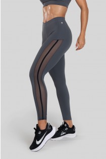 Calça Legging com Tule Lateral (Chumbo / Preto) | Ref: K3130-C