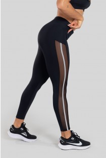 Calça Legging com Tule Lateral (Preto / Cinza) | Ref: K3130-A