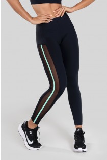 Calça Legging com Tule Lateral (Preto / Verde Claro) | Ref: K3130-F