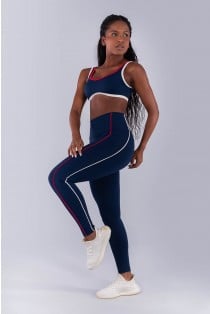 Calça Legging com Vivos Coloridos (Azul Marinho / Off-White / Vermelho) | Ref: K4476-C