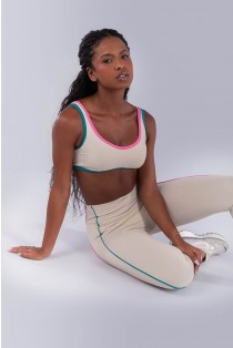 Calça Legging com Vivos Coloridos (Bege / Jade / Rosa Chiclete) | Ref: K4476-A
