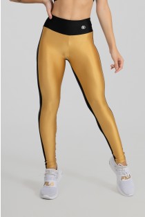 Calça Legging Tecido Platinado Duas Cores (Ouro / Preto) | Ref: GO472-A