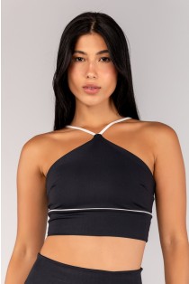 Top Halter com Alças e Vivo Platinado (Preto / Pérola) | Ref: K4676-A