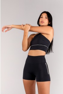 Short com Vivos na Lateral e Recortes (Preto / Champagne) | Ref: K4678-A