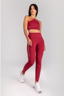 Calça Legging com Vivos na Lateral e Recorte (Vinho / Ivory) | Ref: K4677-C