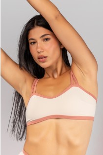Top com Alças Duplas e Decote Sinuoso (Off-White / Telha) | Ref: K4693-B