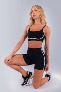 Short sem Gancho com Chapado Laterais (Preto / Off-White) | Ref: K4486-A