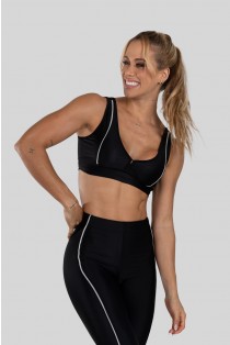 Top com Recorte e Vivo (Preto / Prata) | Ref: K3135-B
