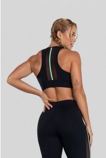 Top com Tule nas Costas com Chapado (Preto / Verde Claro) | Ref: K3129-F