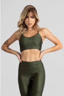 Top de Alcinha Tecido Platinado com Decote Arredondado (Verde Militar) | Ref: GO469-B