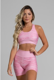 Top Nadador Fitness com Viés Estampa Digital Pink Camo | Ref: GO350