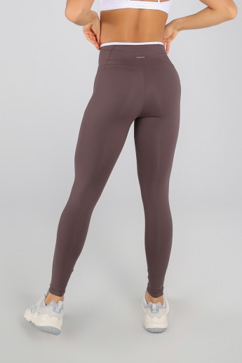 Calça Legging com Bolso e Vira (Trufa / Branco) | Ref: K4813-A