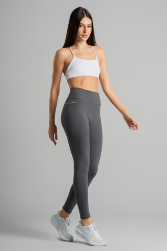 Calça Legging com Detalhe de Vivo nos Bolsos (Grafite / Branco) | Ref: K4849-B