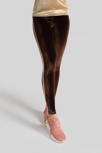 Calça Legging com Chapado Bicolor Veludo (Marrom / Bege) | Ref: K3089-A