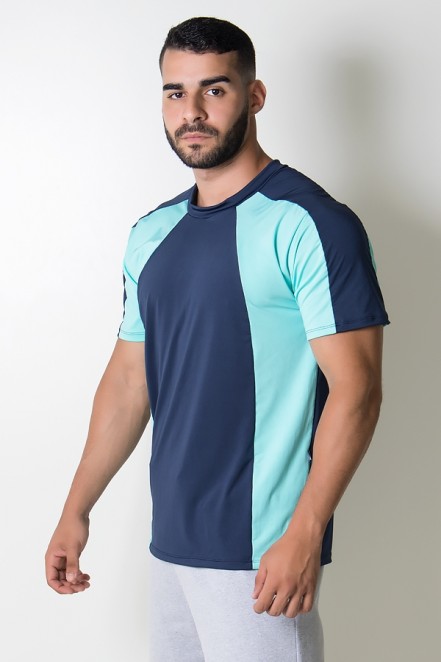 Camiseta Masculina de Microlight Duas Cores (Azul Marinho / Verde Água) | Ref: KS-H09-001