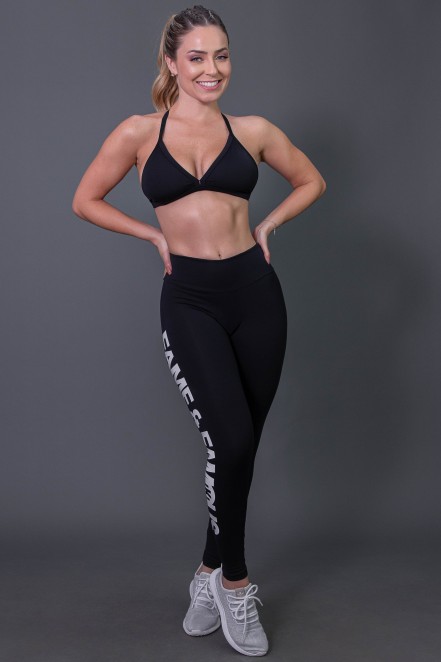 Calça Legging Fitness com Big Silk (Preto / Branco) | Ref: K2572-A
