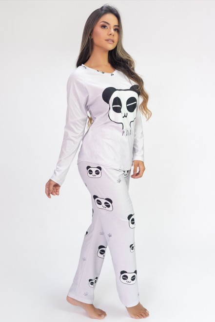 Pijama de Manga Longa Raglan Estampa Digital (Panda) | Ref: K2808