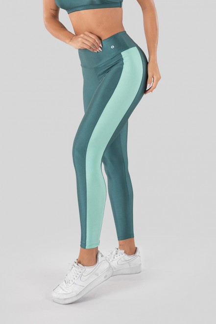 K3250-B_Calca_Legging_Tecido_Platinado_com_Faixa_Lateral_Verde_Petroleo__Verde_Claro__Ref:_K3250-B