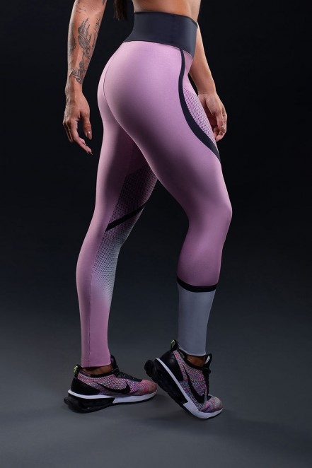Calça Legging Estampa Digital com Cós Liso (Pink Layer / Preto) | Ref: K3408-A
