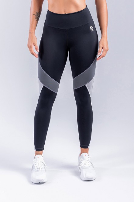 Calça Legging com Ponto de Cobertura e faixas (Preto / Chumbo / Cinza) | Ref: K3293-B