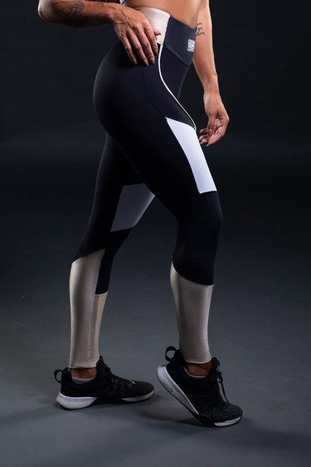 Calça Legging com Cós Duas Cores e Vivo (Preto / Branco / Nude) | Ref: K3299-B