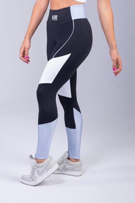 Calça Legging com Cós Duas Cores e Vivo (Preto / Azul Claro / Branco) | Ref: K3299-C