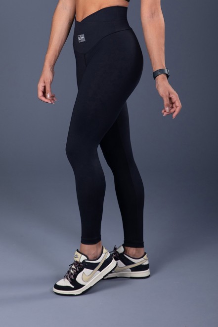 Calça Legging com Cós Transpassado (Preto) | Ref: K3332-C