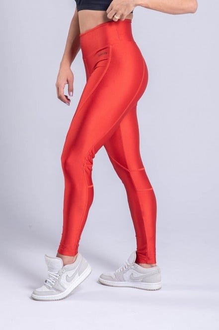 Calça Legging com Recorte na Panturrilha e Pesponto (Vermelho) | Ref: K3322-A