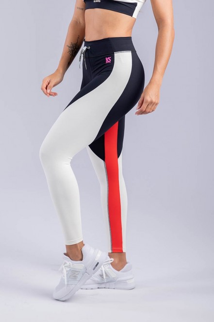 Calça Legging com Cadarço e Faixas Coloridas (Branco / Preto / Rosa / Laranja) | Ref: K3356-A