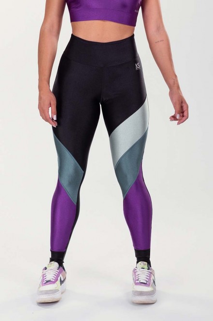 K3476-A_Calca_Legging_Tricolor_Preto__Roxo__Verde__Verde_Claro__Ref:_K3476-A