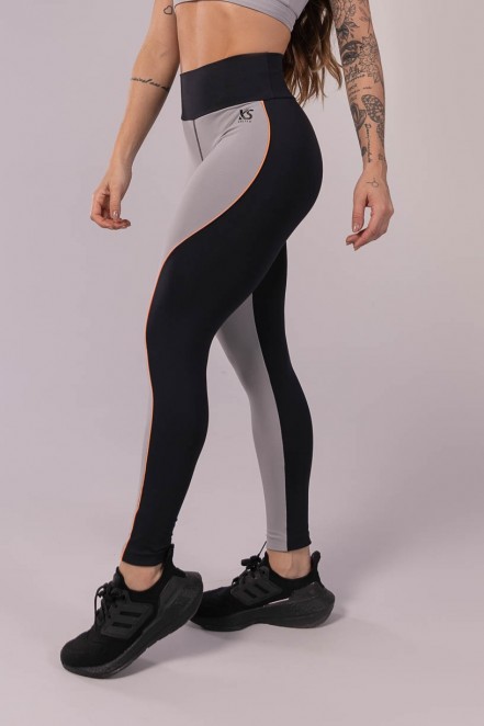 Calça Legging com Recorte em S (Preto / Cinza / Laranja) | Ref: K3472-A