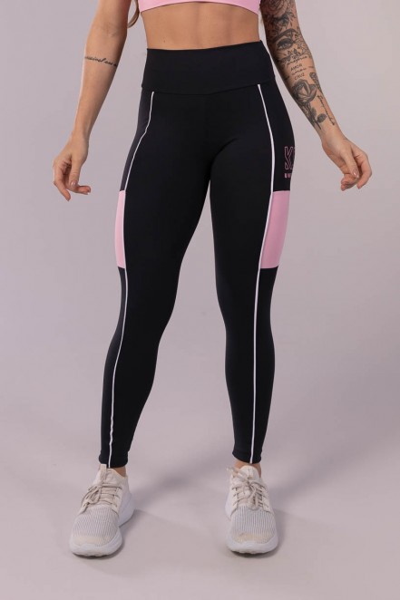 Calça Legging com Recorte Lateral (Preto / Rosa Claro / Branco) | Ref: K3521-A