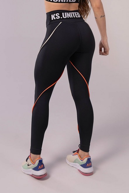 Calça Legging com Vivo e Elástico (Preto / Laranja / Bege) | Ref: K3584-A