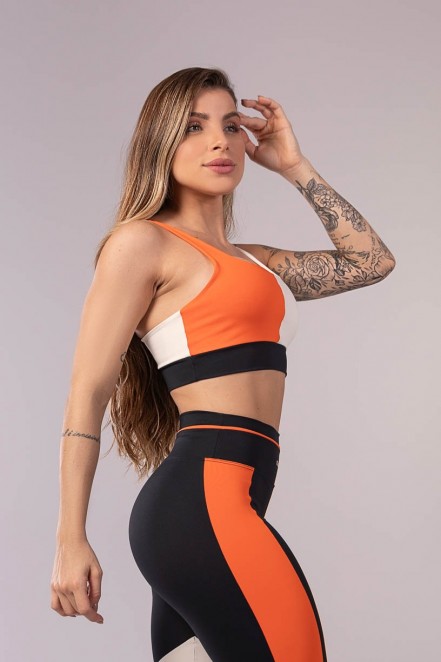 Top Meio a Meio com Alça Regulagem (Laranja / Branco / Preto) | Ref: K3548-A