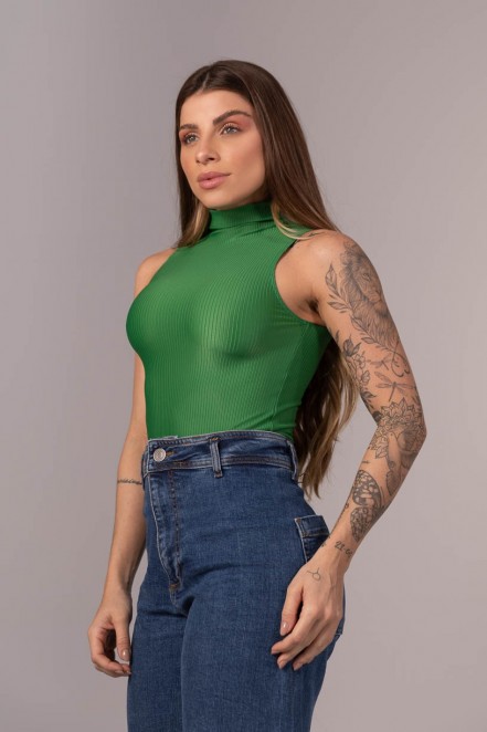 Blusa com Gola Rolê Tecido Canelado (Verde) | Ref: 04-C