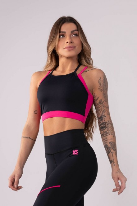 Top de Alcinha Sobreposto (Rosa / Preto) | Ref: K3535-A