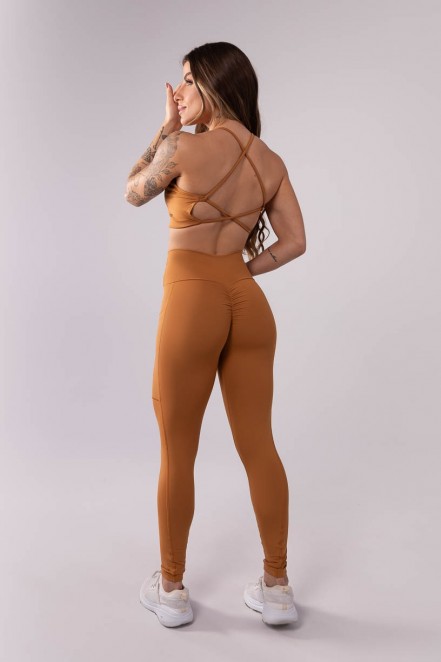 K3445-C_Calca_Legging_com_Franzido_e_Bolso_Marrom__Ref:_K3445-C