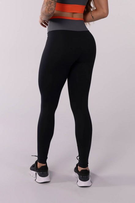 Calça Legging com Cós em Detalhe Contrastante (Preto / Laranja / Laranja) | Ref: K3720-A