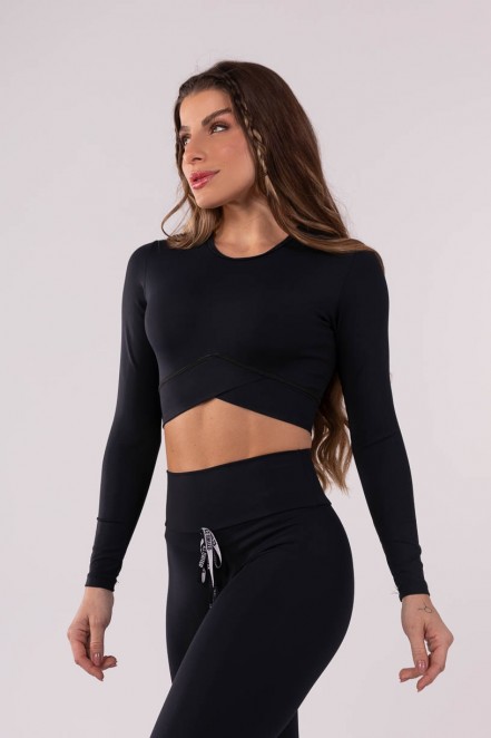 Cropped Transpassado Manga Longa (Preto) | Ref: K3552-A