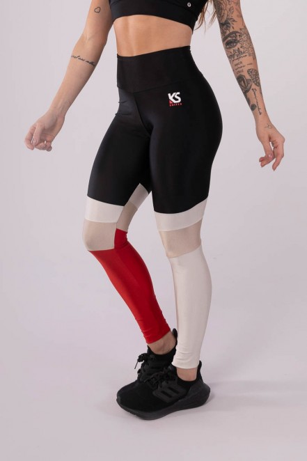 Calça Legging com Recortes na Panturrilha (Preto / Off-White / Vermelho / Nude) | Ref: K3435-A