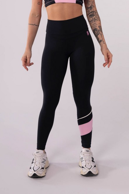 Calça Legging com Faixa e Vivo (Preto / Rosa Claro / Off-White) | Ref: K3609-A