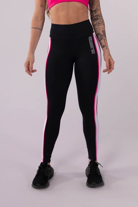 Calça Legging com Vivo e Recorte Lateral (Preto / Rosa / Branco) | Ref: K3613-A