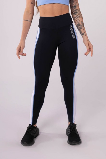 Calça Legging com Vivo e Recorte Lateral (Preto / Azul / Branco) | Ref: K3613-B