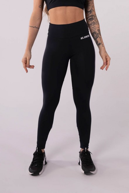 Calça Legging com Recorte de Tule e Vivo (Preto / Branco) | Ref: K3620-A