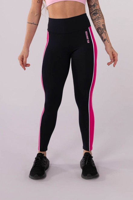 Calça Legging com Faixas Duplas e Vivo (Preto / Rosa / Rosa Claro / Off-White) | Ref: K3626-A