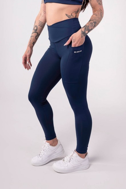 Calça Legging com Franzido e Bolso (Azul Marinho) | Ref: K3445-G