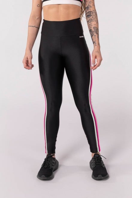 Calça Legging com Recorte e Chapado (Preto / Off-White / Rosa) | Ref: K3761-A