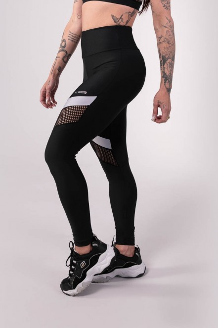 Calça Legging com Tela e Recorte Contrastante (Preto / Branco) | Ref: K3794-A